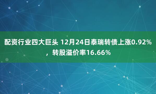配资行业四大巨头 12月24日泰瑞转债上涨0.92%，转股溢价率16.66%